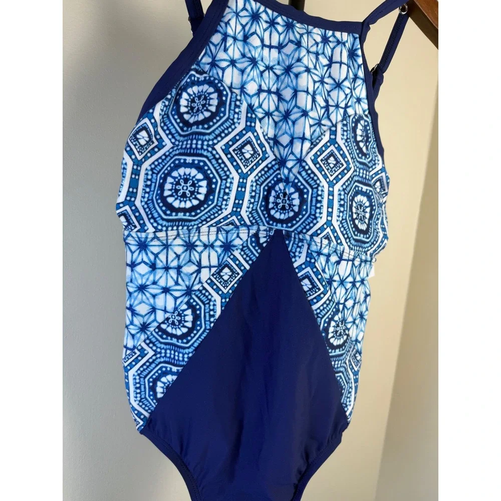 NEXT Women Spice Market Contour One Piece Swimsuit Beach‎ Summer Blue Geom Small